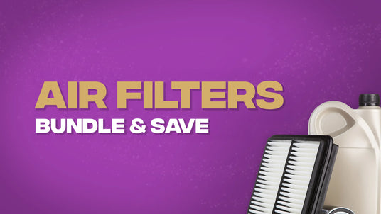 Advertisement for air filters with text 'Air Filters Bundle & Save' on a purple background.
