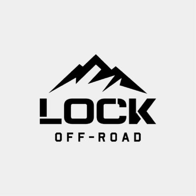 LOCK Off-Road logo in bold black font with stylized mountain peaks above, representing rugged performance and adventure-ready design.