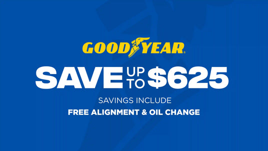 Upgrade your ride and save big. Get up to $625 in savings on Goodyear Tires, with a FREE Alignment and Oil Change at Tire Discounters!