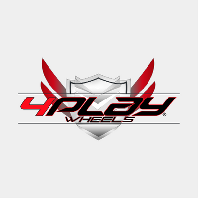 4Play Wheels logo with red wings and shield, symbolizing aggressive styling and high-performance truck and off-road wheels.