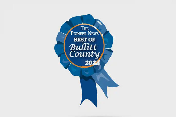 Best of Bullitt County 2024 award badge from The Pioneer News honoring Tire Discounters for top-rated tire and auto service.