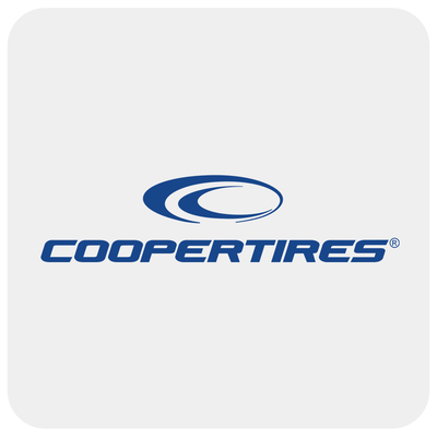 Cooper Tires logo with stylized blue swirl above bold italicized blue text on a light gray background.