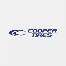 Cooper Tires logo featuring a bold blue emblem and stylized text on a light gray background.