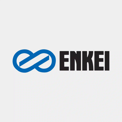 Enkei Wheels logo in black and blue with infinity symbol – lightweight, high-performance wheels for racing, street, and tuning applications.