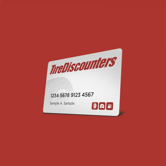 Tire Discounters credit card design offering rebates, tire financing, and exclusive auto service savings.