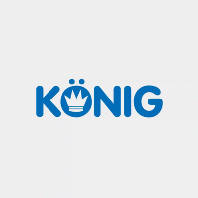 König Wheels logo in bold blue with crown icon – lightweight performance wheels engineered for tuner cars, motorsports, and street style.