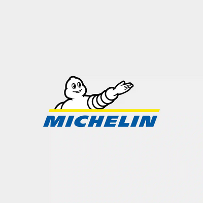 Michelin logo with the iconic Michelin Man (Bibendum) extending his arm above bold blue text and a yellow stripe, symbolizing performance and innovation.