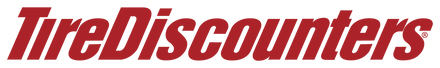 Tire Discounters logo in bold red text, representing the tire and auto service retailer known for free alignment and deals.