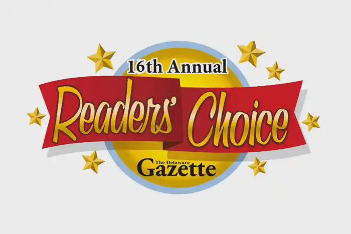 The Delaware Gazette 16th Annual Readers' Choice Award badge honoring Tire Discounters as a top-rated auto service provider.