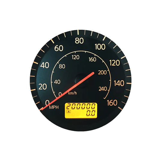 An analog car odometer displaying 200,000 miles on a white background