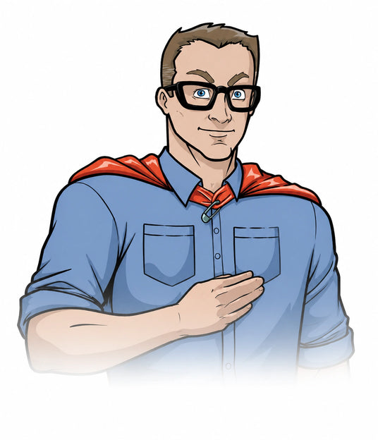Tire Discounters Phantom with a red cape and glasses on a white background
