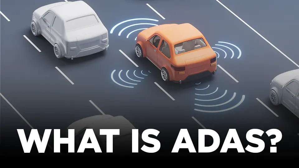Diagram of a car's ADAS sensors detecting other cars on a highway