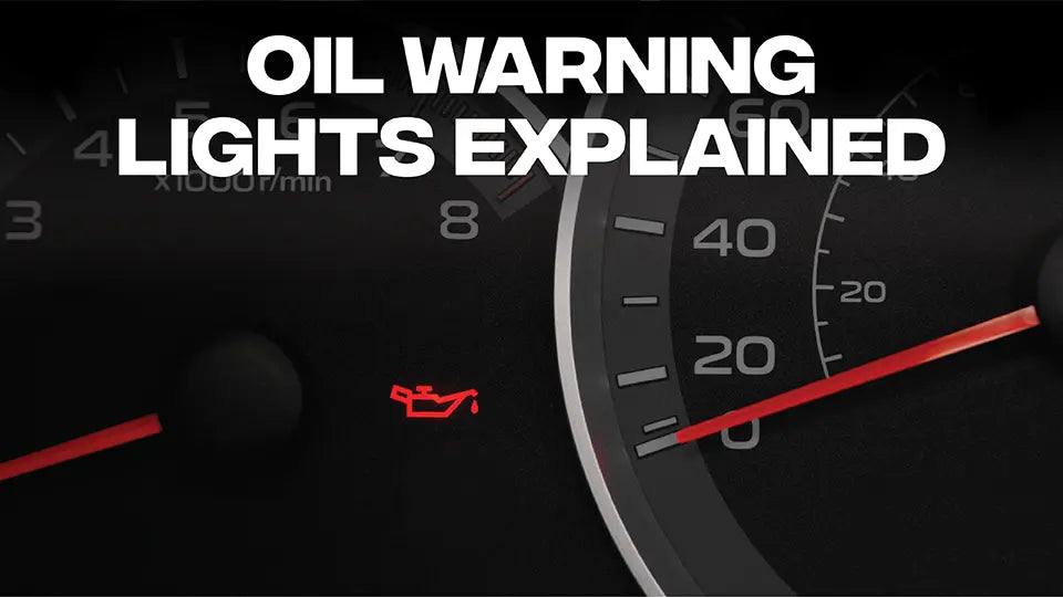 Dashboard with an oil light on, with the title: Oil Warning Lights Explained