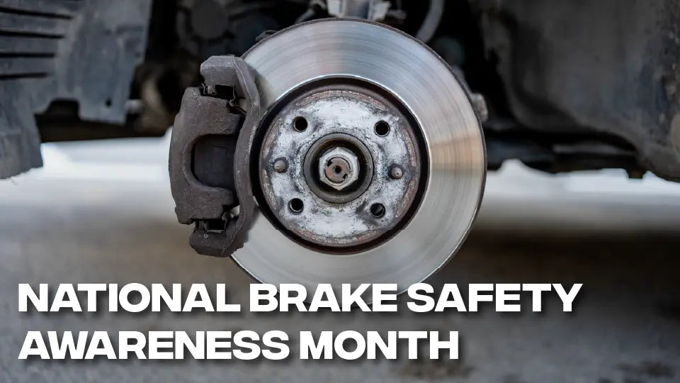 Brake rotor and caliper with title: National Brake Safety Awareness Month