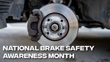 Brake rotor and caliper with title: National Brake Safety Awareness Month