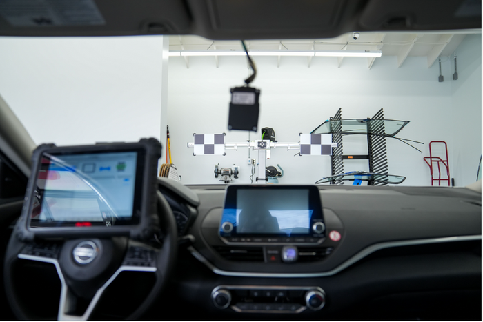 ADAS calibration in progress at Chip’s Auto Glass — advanced driver assistance system recalibration for safety and precision after windshield repair.