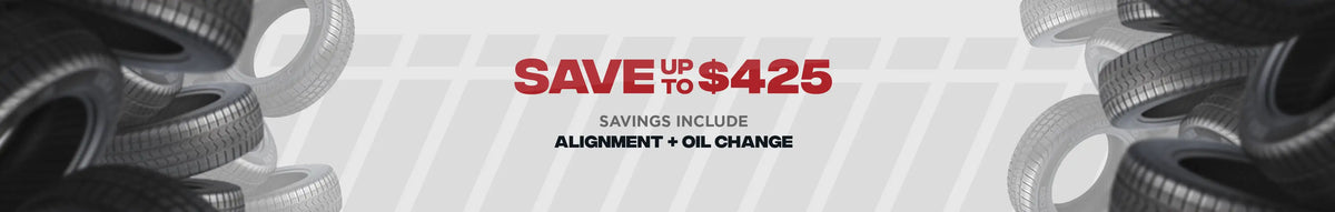 Promotional banner for tire sale with text 'Save up to $630' and tire images.