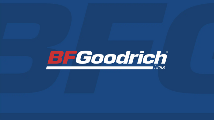 BFGoodrich Tires logo on a bold blue background, symbolizing high-performance tires built for off-road durability, racing, and all-terrain driving.