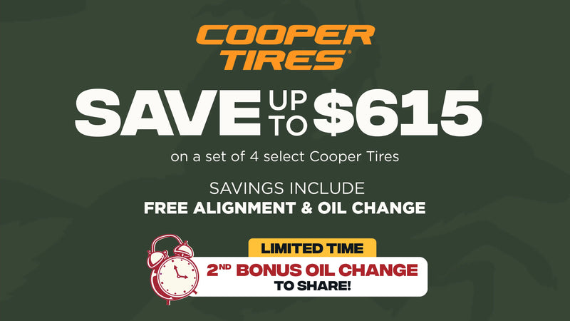 Save up to $615 on a set of 4 select Cooper Tires