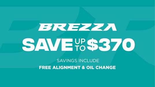 Promotional banner for Brezza with savings offer on a teal background