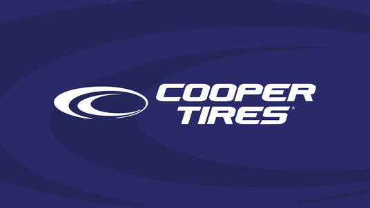 Cooper Tires logo on a dark blue background, representing trusted American tire manufacturing for cars, trucks, and SUVs with dependable performance.