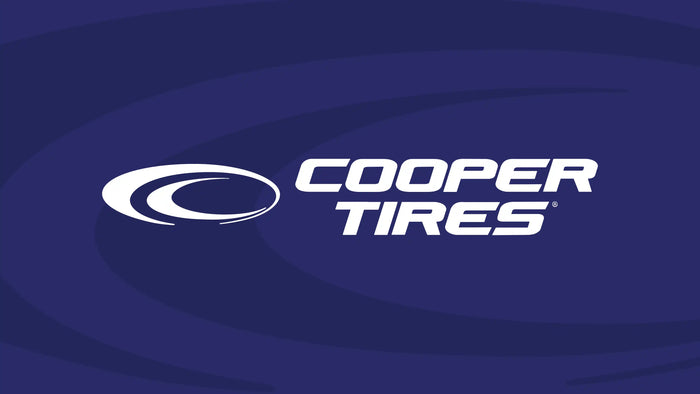 Cooper Tires logo on a dark blue background, representing trusted American tire manufacturing for cars, trucks, and SUVs with dependable performance.