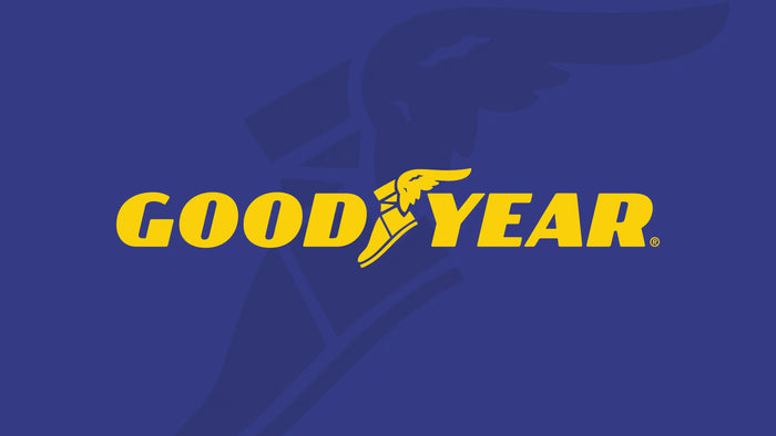Goodyear logo featuring the iconic winged foot on a blue background — a symbol of speed, innovation, and dependable performance trusted for over 100 years.