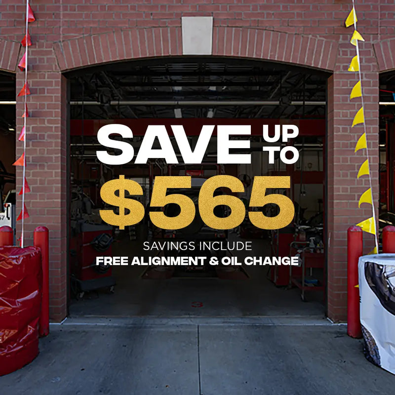 Garage door with promotional text about savings and free services