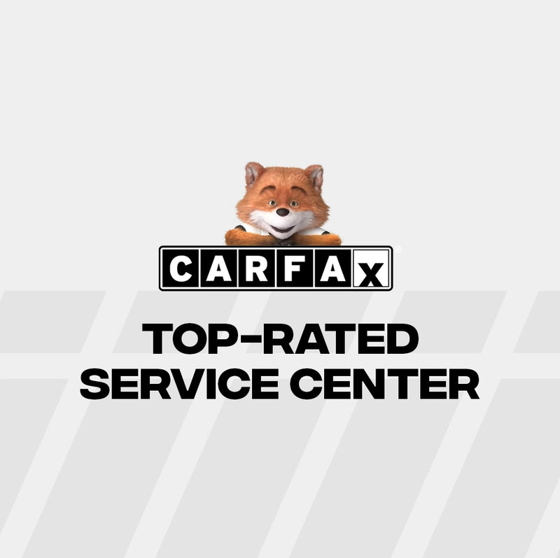 CARFAX Top-Rated Service Center badge with Carfax fox mascot above the logo.