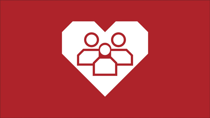 Customer care icon with group inside heart representing Tire Discounters’ family-owned values