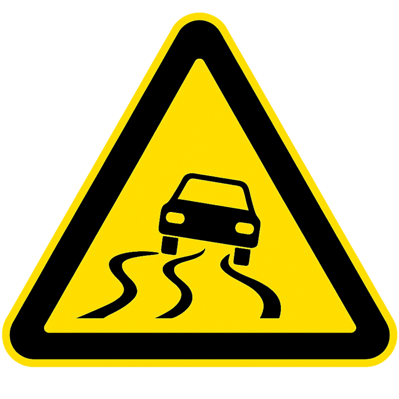 Warning sign with a car on a yellow triangle with black border