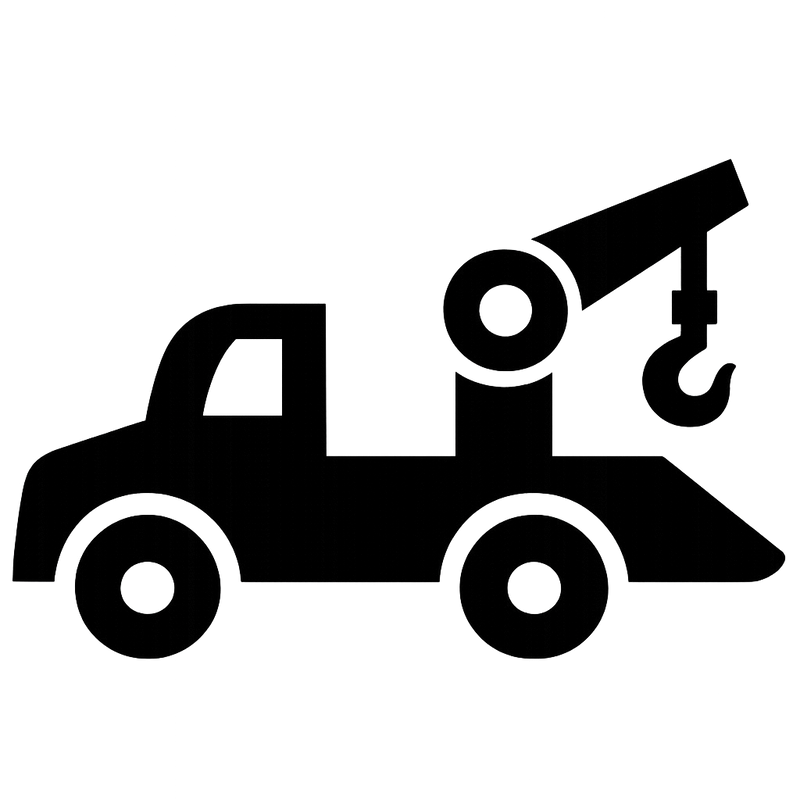 Black icon of a tow truck with a crane on a transparent background.