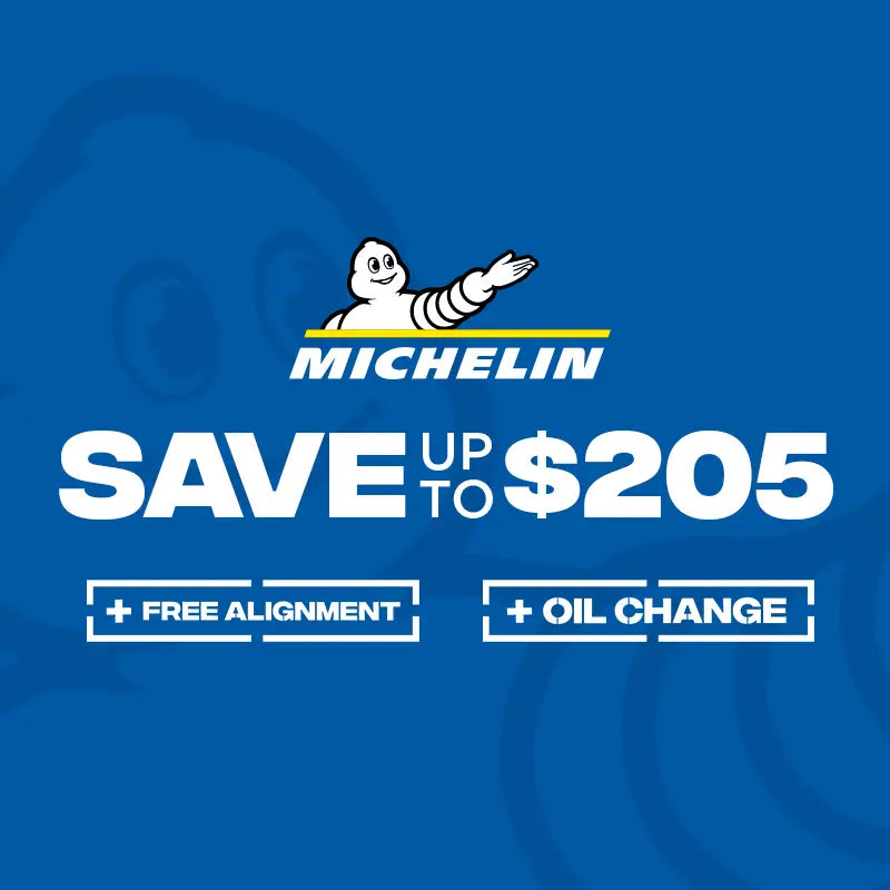 Upgrade your ride and save big. Get up to $205 in savings on Michelin Tires, with a FREE Alignment and Oil Change at Tire Discounters!